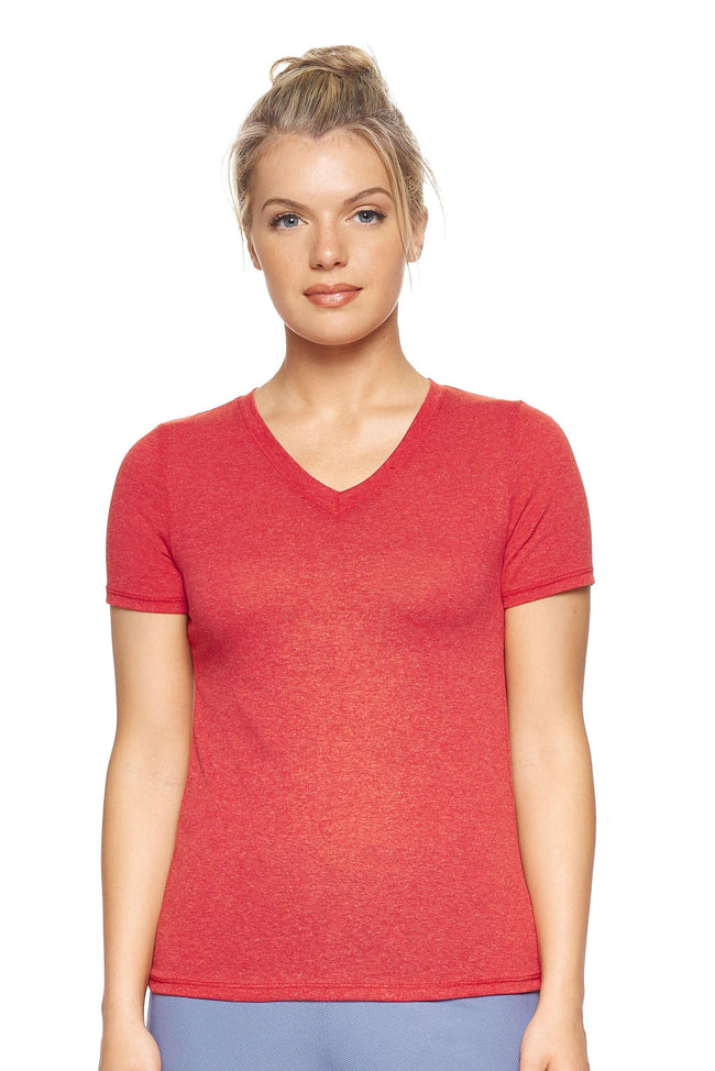 Expert Brand Women's Dark Heather Red Performance Heather V-Neck Tee#dark-heather-red