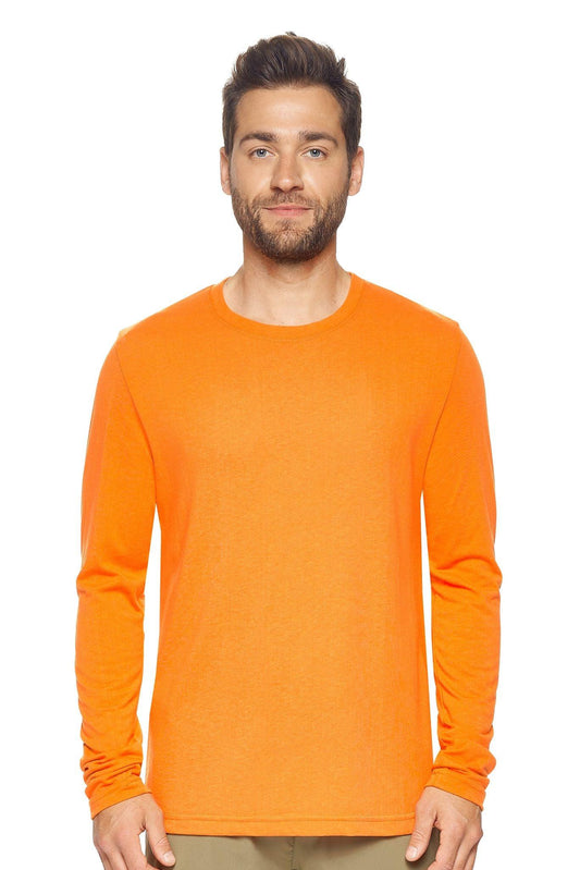 Expert Brand Wholesale Made in USA Blank Tri-blend TriTec™ Men's Unisex Long Sleeve Tee in orange#orange