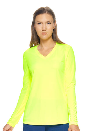 Expert Brand Safety Yellow pk MaX™ V-Neck Long Sleeve Expert Tee#safety-yellow