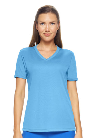 Expert Brand Women's Oxymesh™ V-Neck Tec Tee in Carolina Blue#carolina-blue