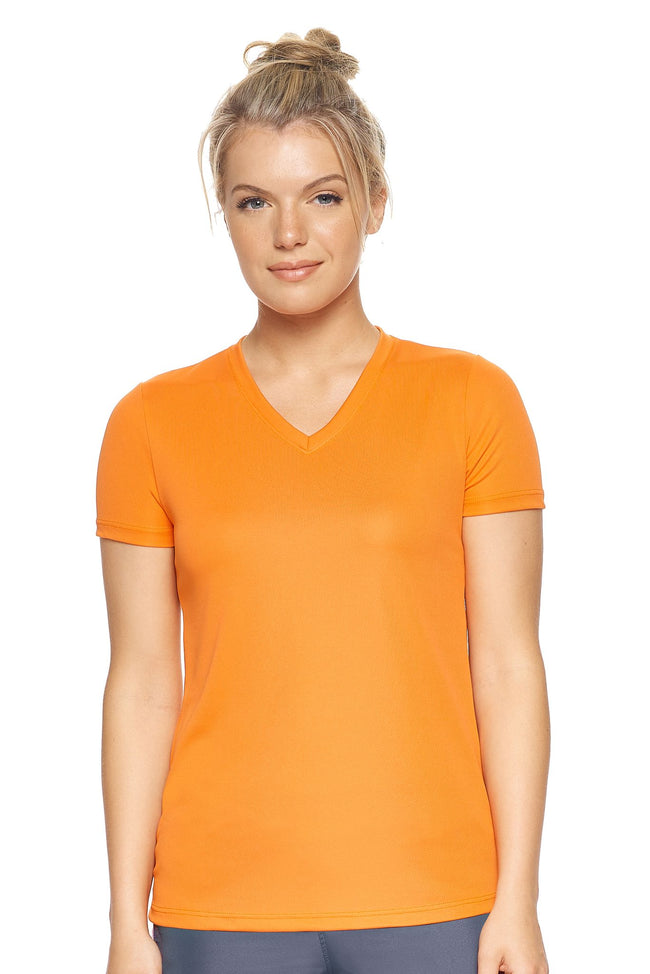 Expert Brand Women's Oxymesh™ V-Neck Tec Tee in Orange Image 2#orange