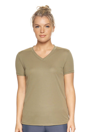 Expert Brand Wholesale Women's Oxymesh V-Neck Tec T-Shirt in Tan#tan