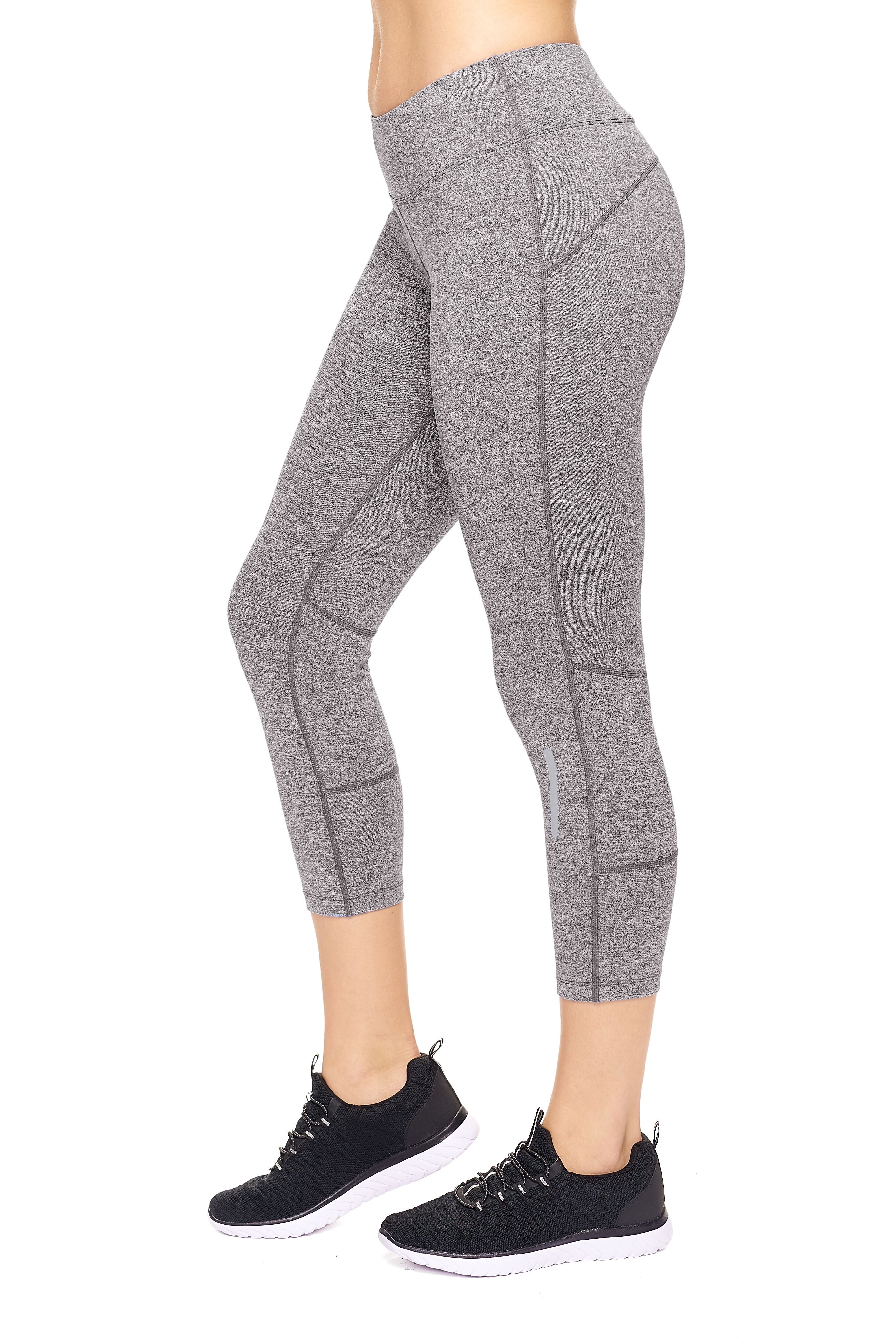 AQ1011 Mid-Rise Zipper Pocket Capri Leggings - Expert Brand #HEATHER CHARCOAL