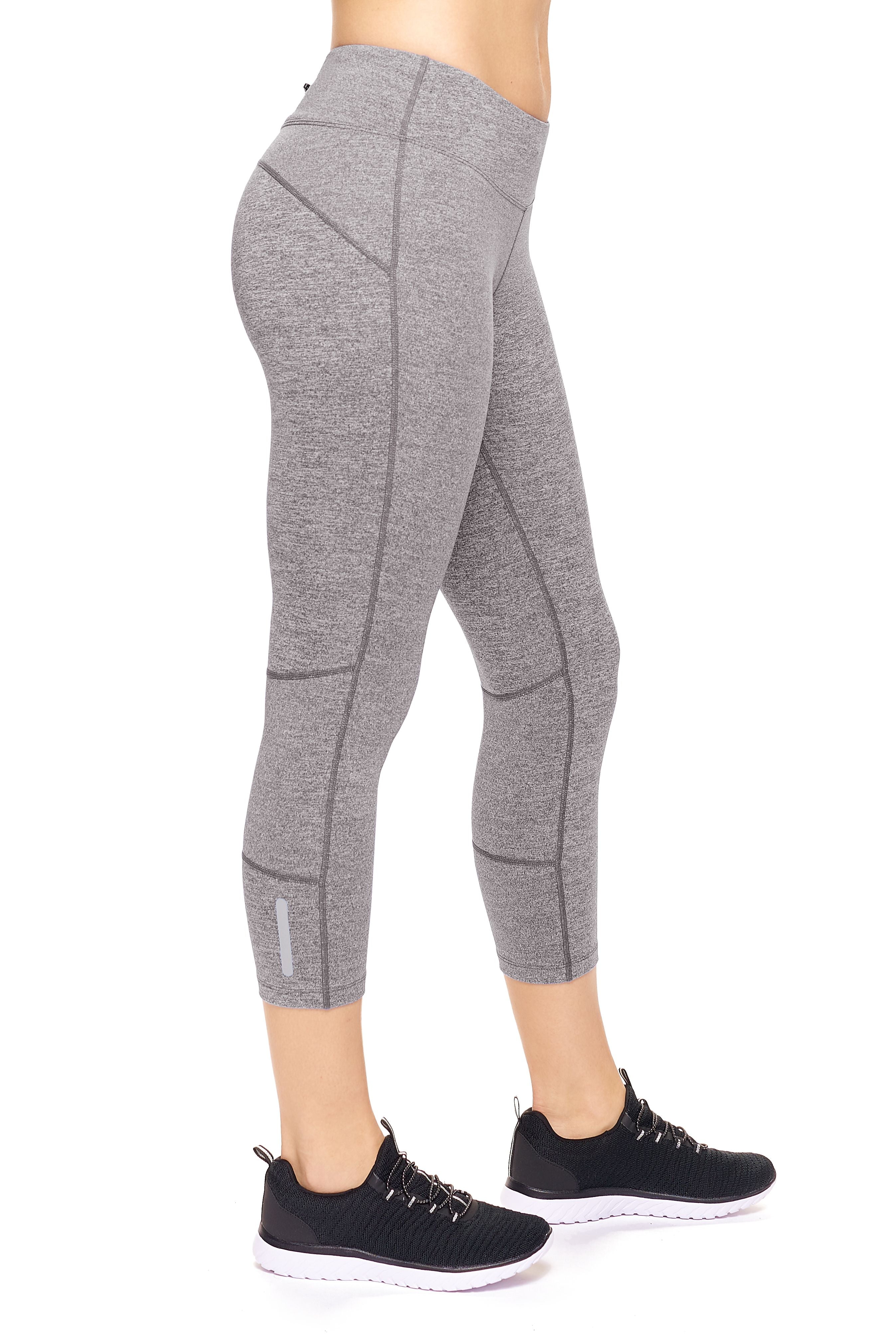 AQ1011 Mid-Rise Zipper Pocket Capri Leggings - Expert Brand #HEATHER CHARCOAL