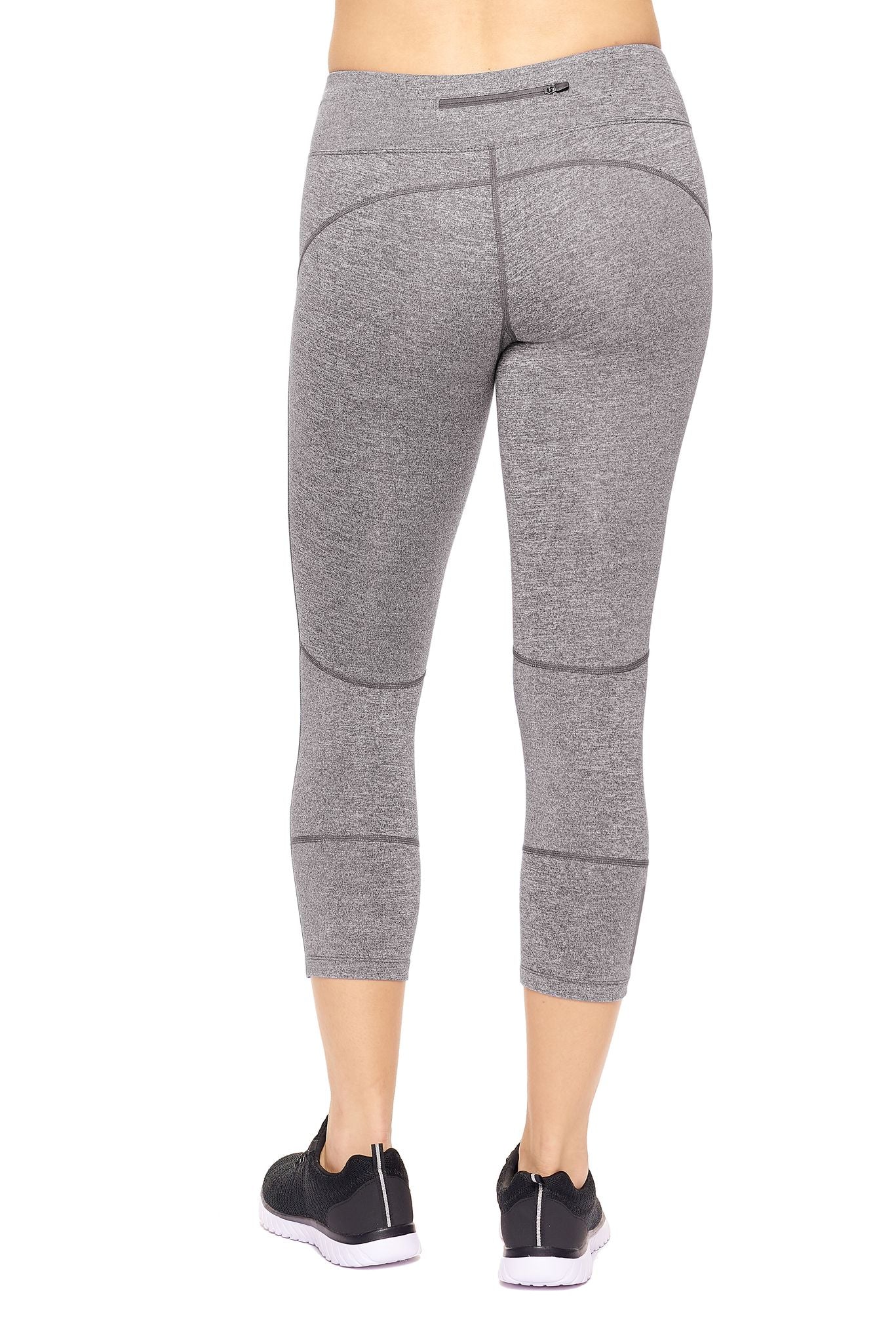 AQ1011 Mid-Rise Zipper Pocket Capri Leggings - Expert Brand #HEATHER CHARCOAL