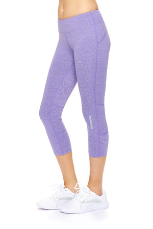 AQ1011 Mid-Rise Zipper Pocket Capri Leggings - Expert Brand #HEATHER PURPLE