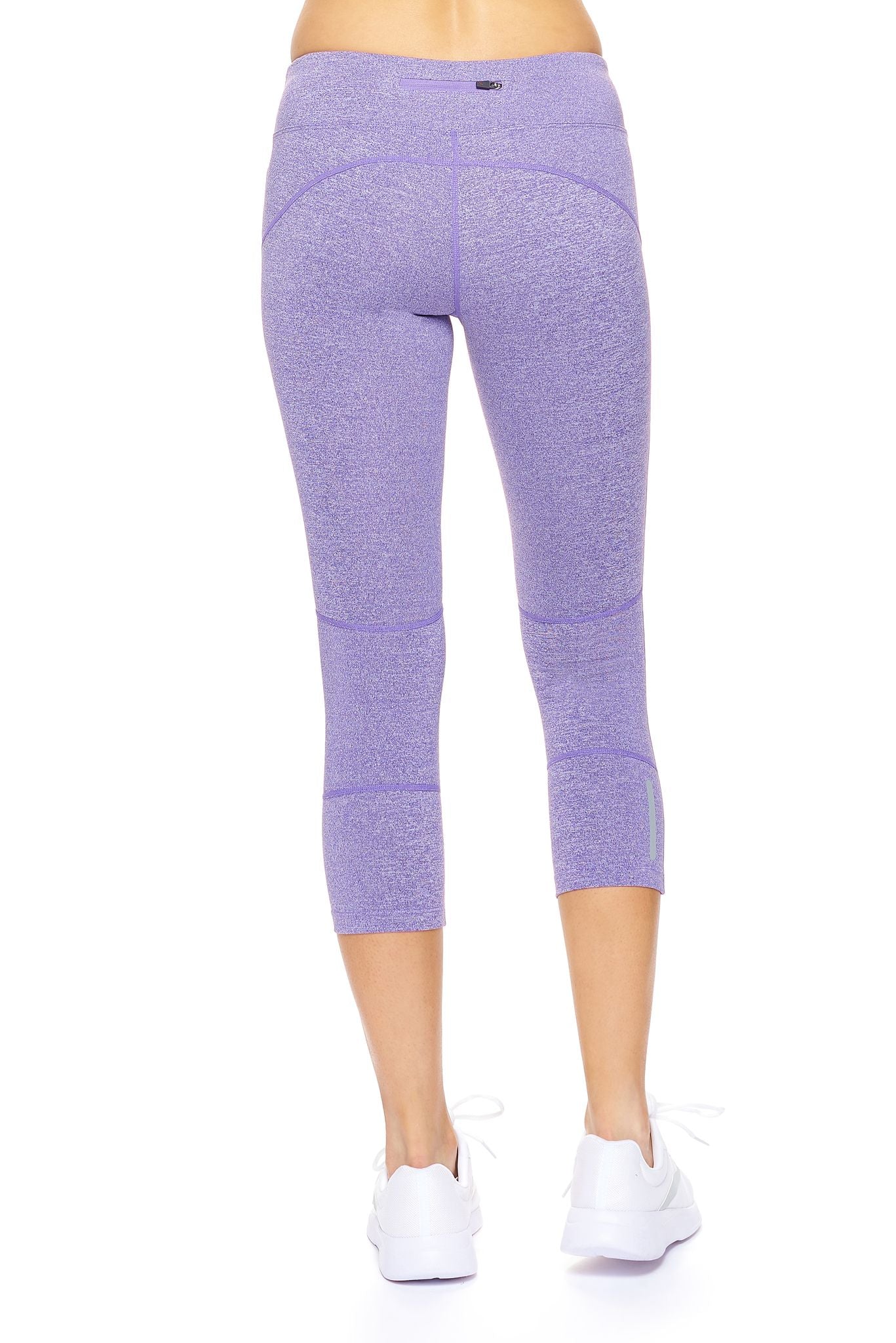 AQ1011 Mid-Rise Zipper Pocket Capri Leggings - Expert Brand #HEATHER PURPLE