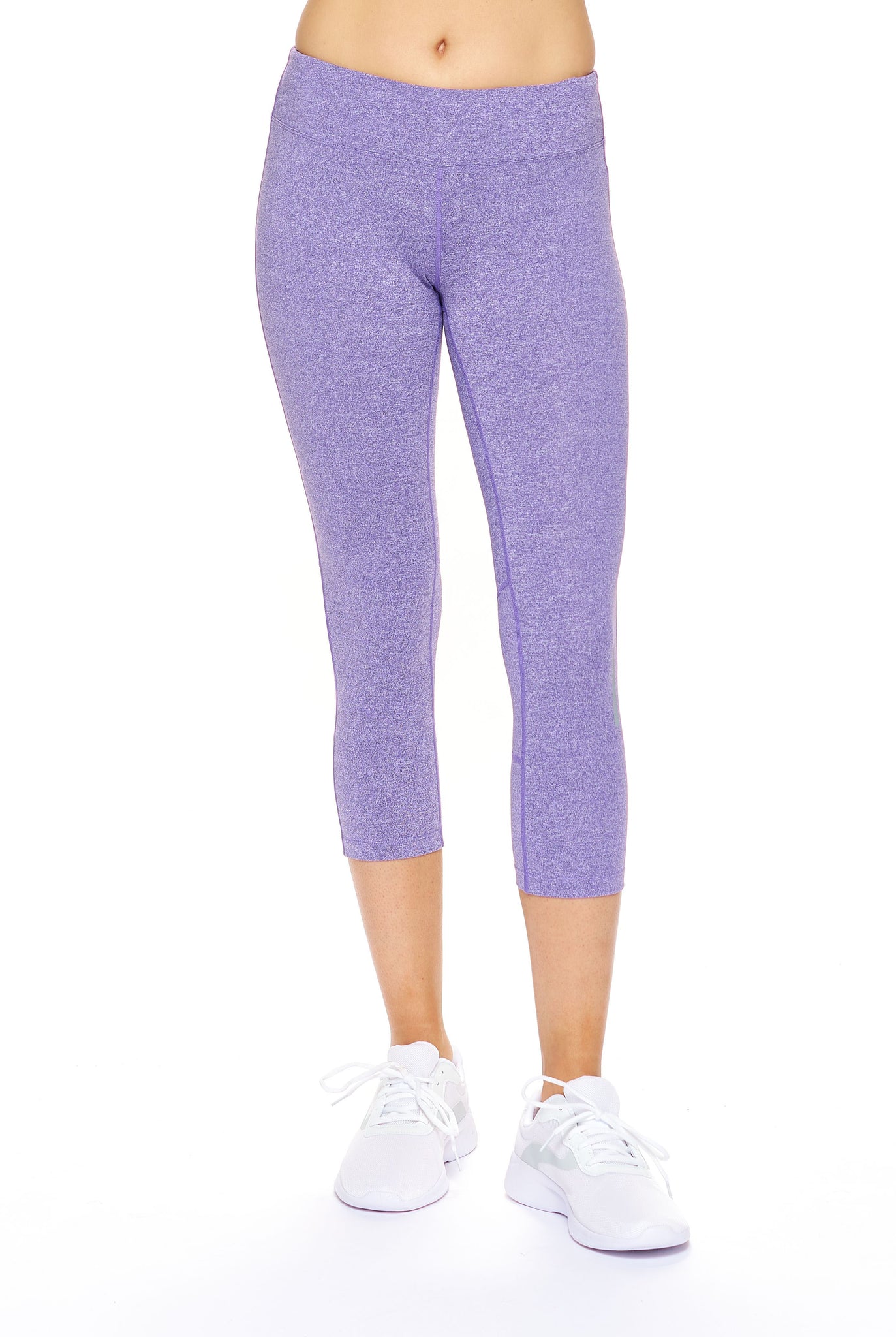 AQ1011 Mid-Rise Zipper Pocket Capri Leggings - Expert Brand #HEATHER PURPLE