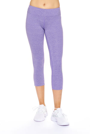 AQ1011 Mid-Rise Zipper Pocket Capri Leggings - Expert Brand #HEATHER PURPLE