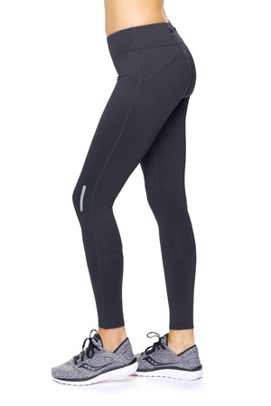 AQ1013 Mid-Rise Zip Pocket Full Length Leggings - Expert Brand #BLACK