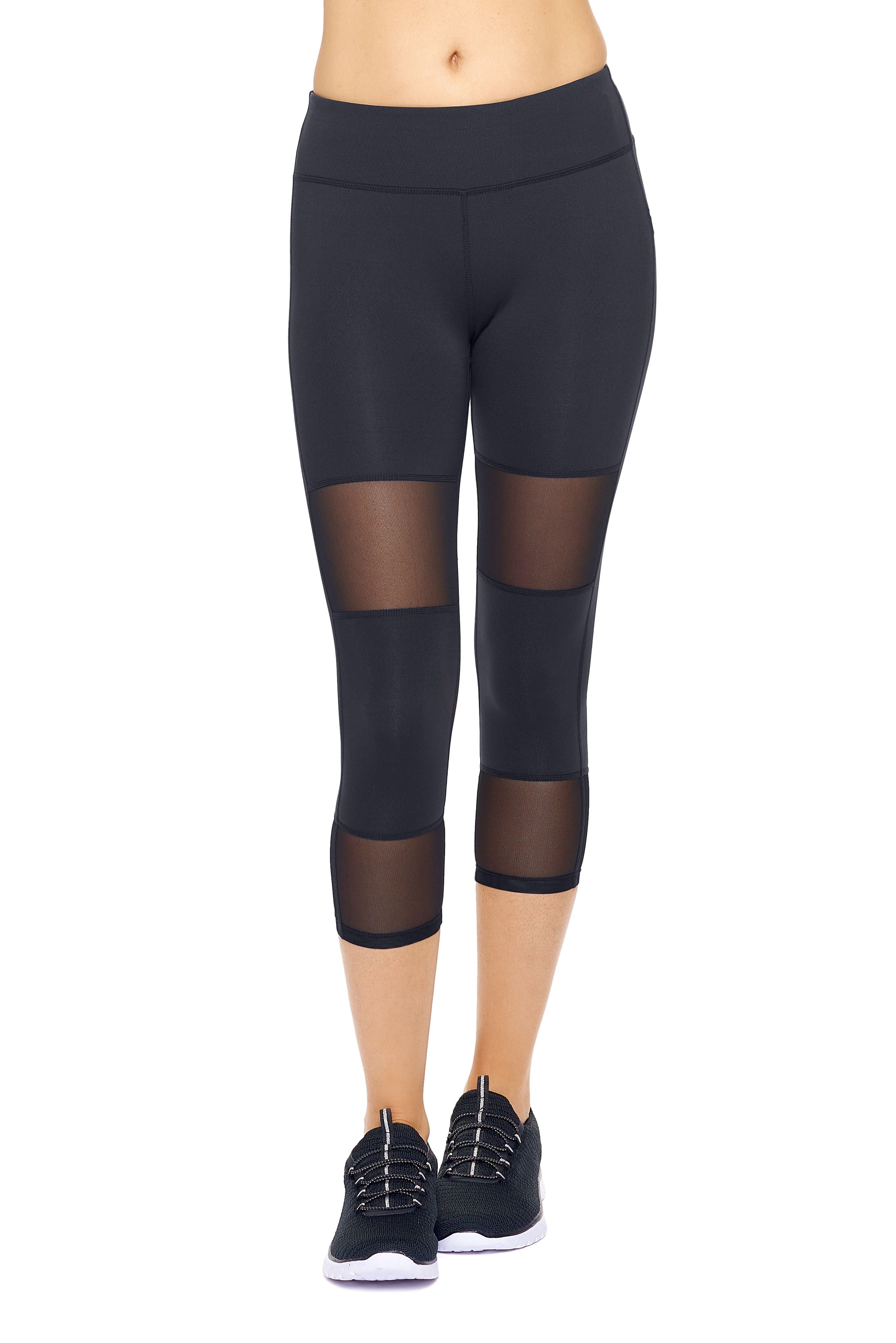 AQ1027 Mid-Rise Double Mesh Panel Capri Leggings - Expert Brand #BLACK