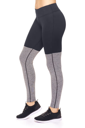 Expert Brand Wholesale Mid-Rise Heather Colorblock Leggings in Black Heather Charcoal#black-heather-charcoal