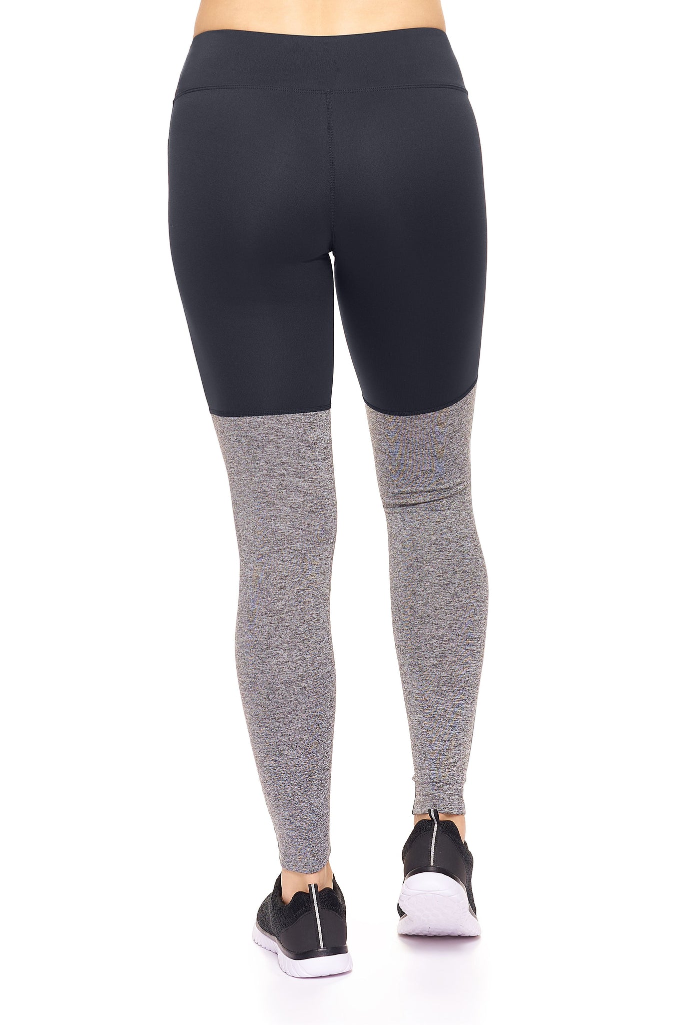 Expert Brand Wholesale Mid-Rise Heather Colorblock Leggings in Black Heather Charcoal Image3#black-heather-charcoal