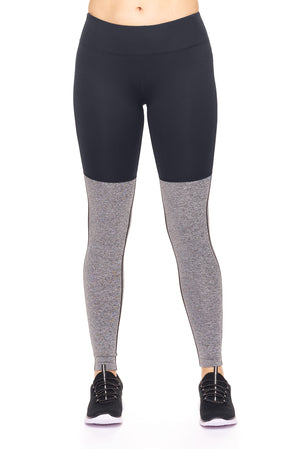 Expert Brand Wholesale Mid-Rise Heather Colorblock Leggings in Black Heather Charcoal Image 2#black-heather-charcoal
