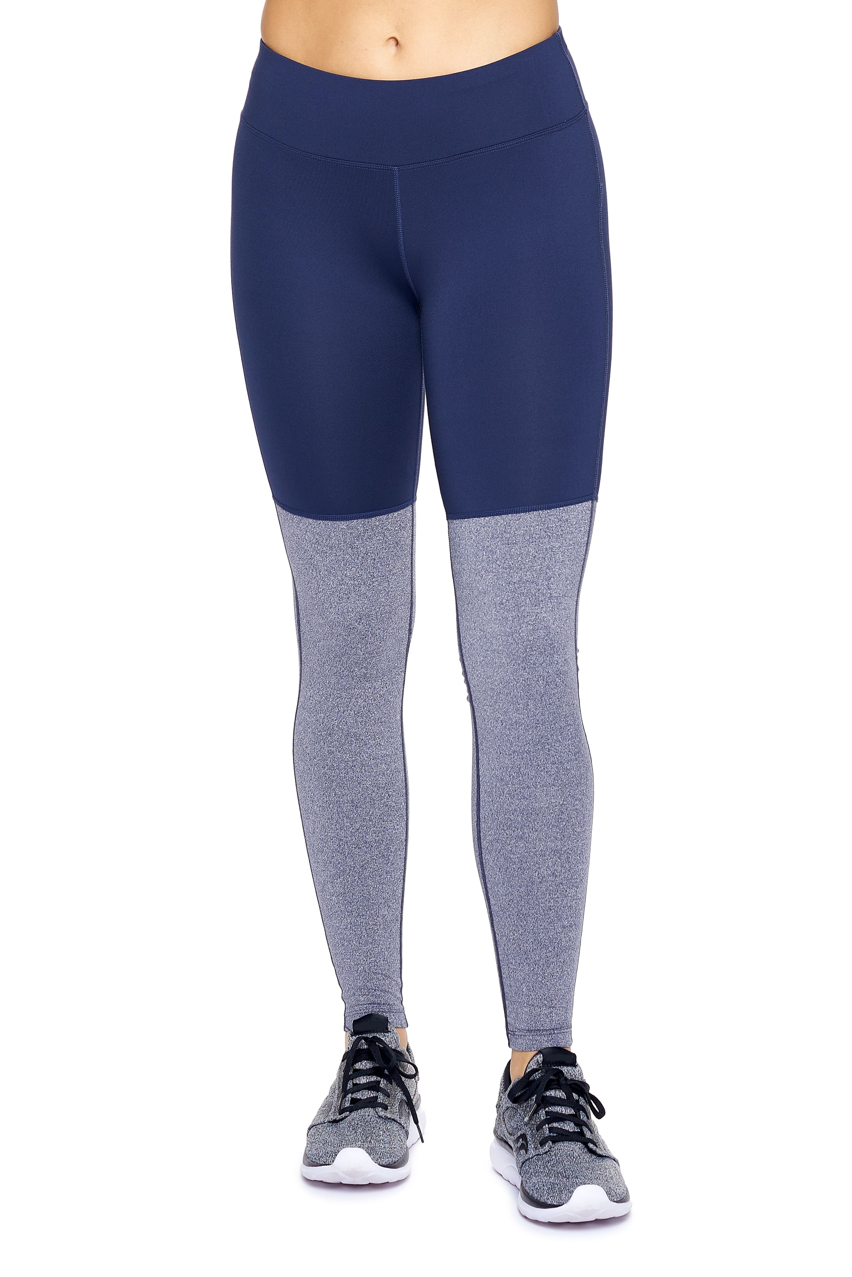 AQ1028 Mid-Rise Heather Colorblock Leggings - Expert Brand #HEATHER NAVY