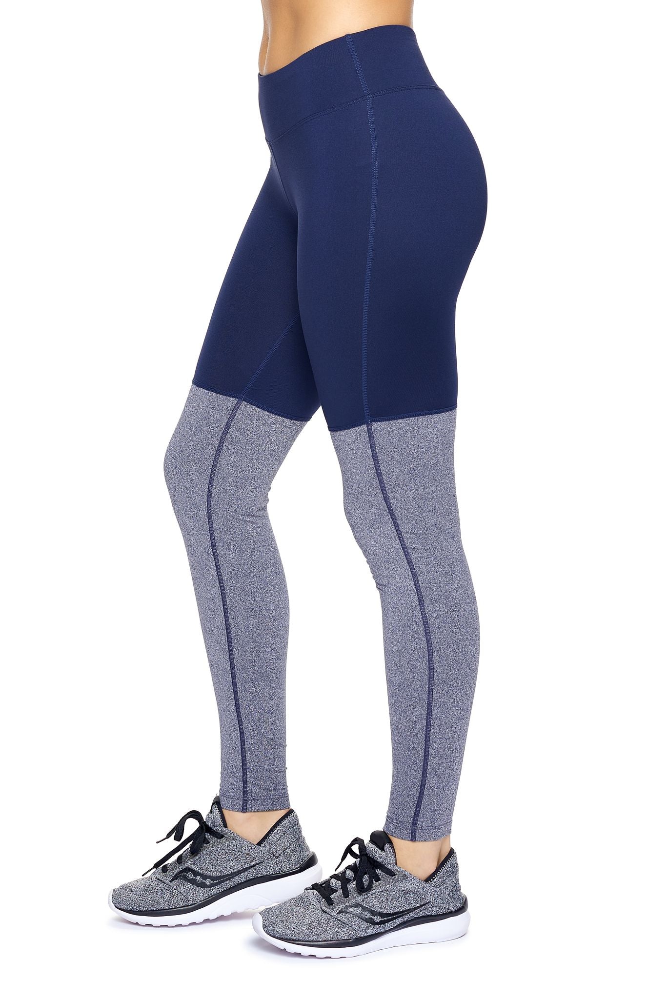 Expert Brand Wholesale Mid-Rise Heather Colorblock Leggings in Heather Navy#heather-navy