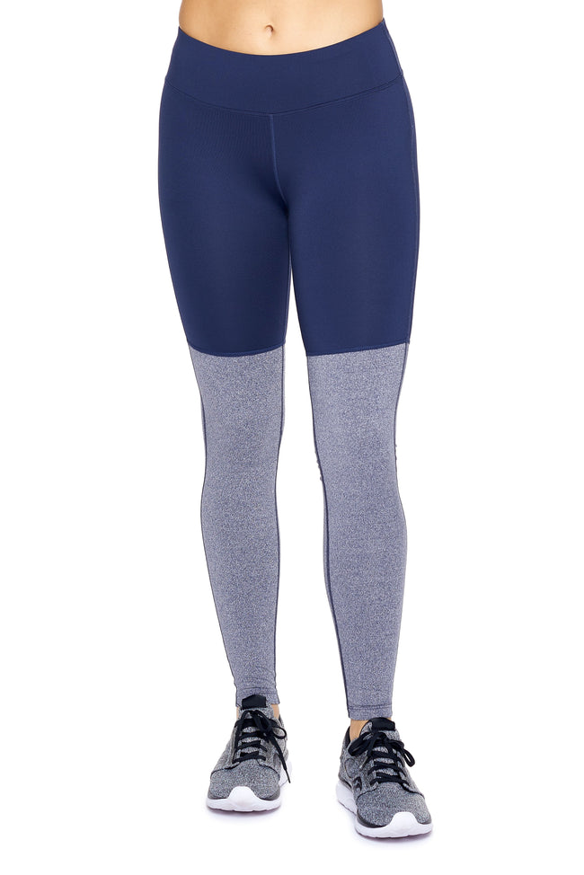 Expert Brand Wholesale Mid-Rise Heather Colorblock Leggings in Heather Navy Image 2#heather-navy