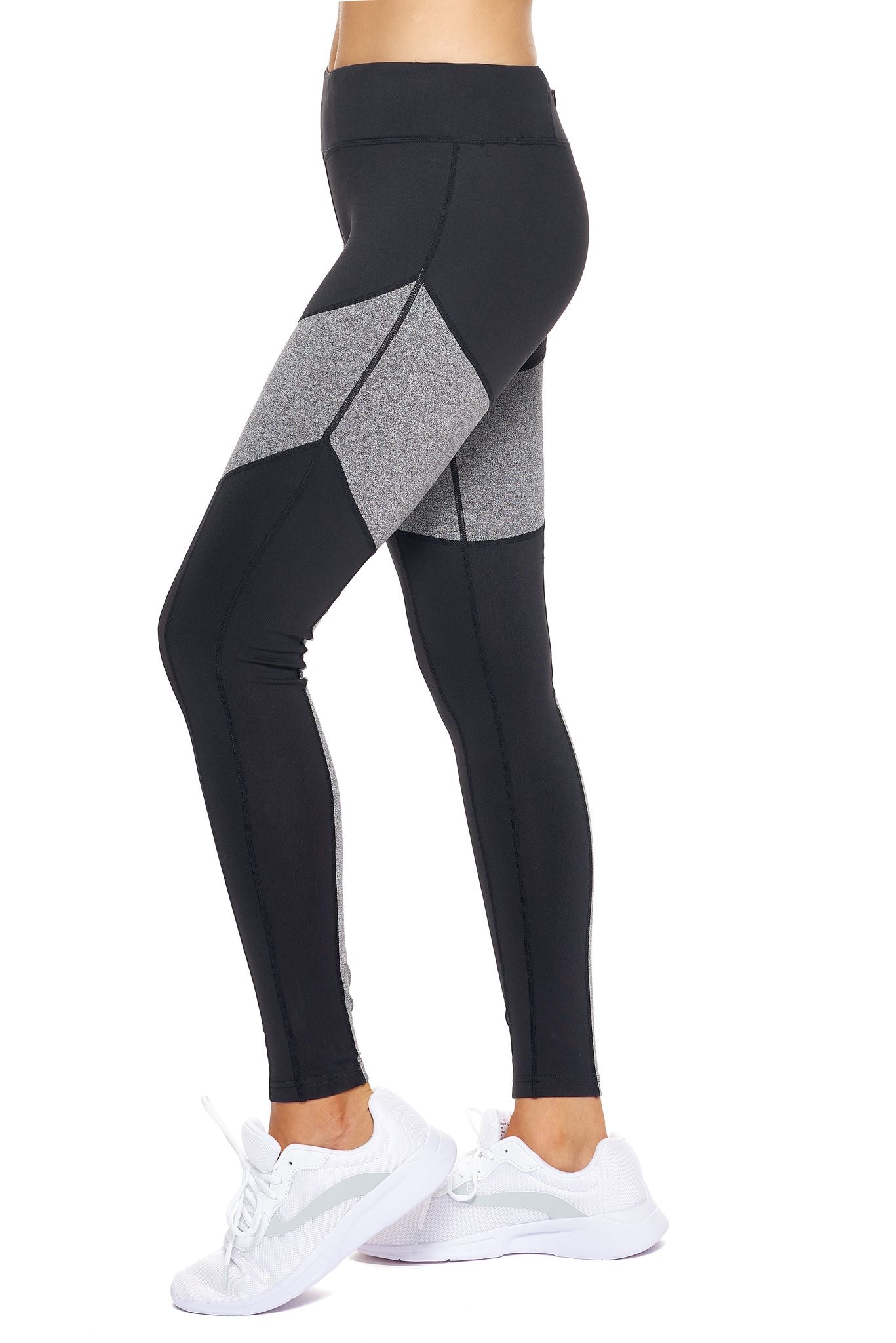 AQ1031 Mid-Rise Calypso Mesh Full Length Leggings - Expert Brand#black-heather-charcoal