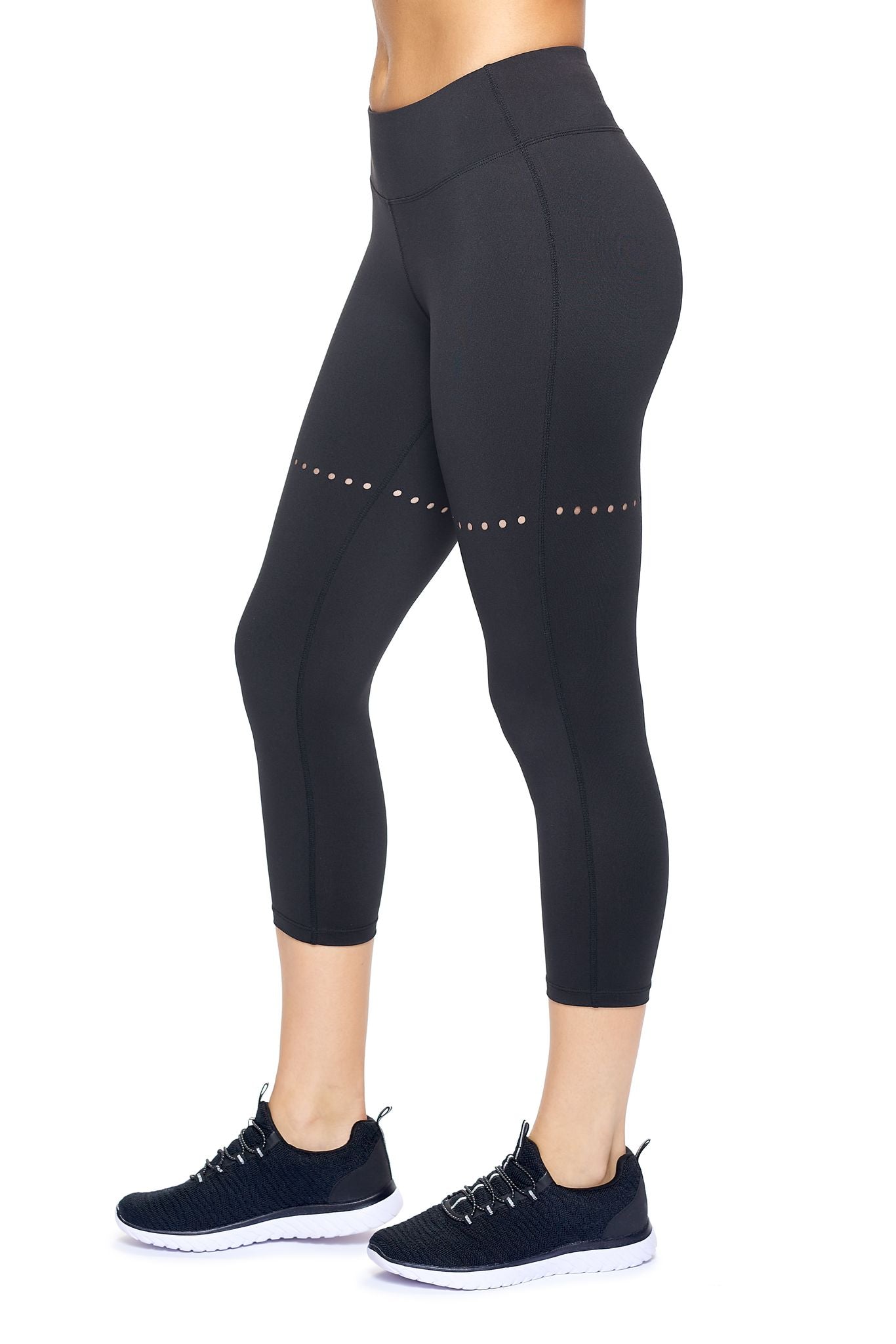 AQ1033 Mid-Rise Faux Seam Laser Cut Capri Leggings - Expert Brand#black