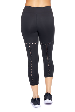 Expert Brand Black Faux Seam Laser Cut Capri Leggings Image 2