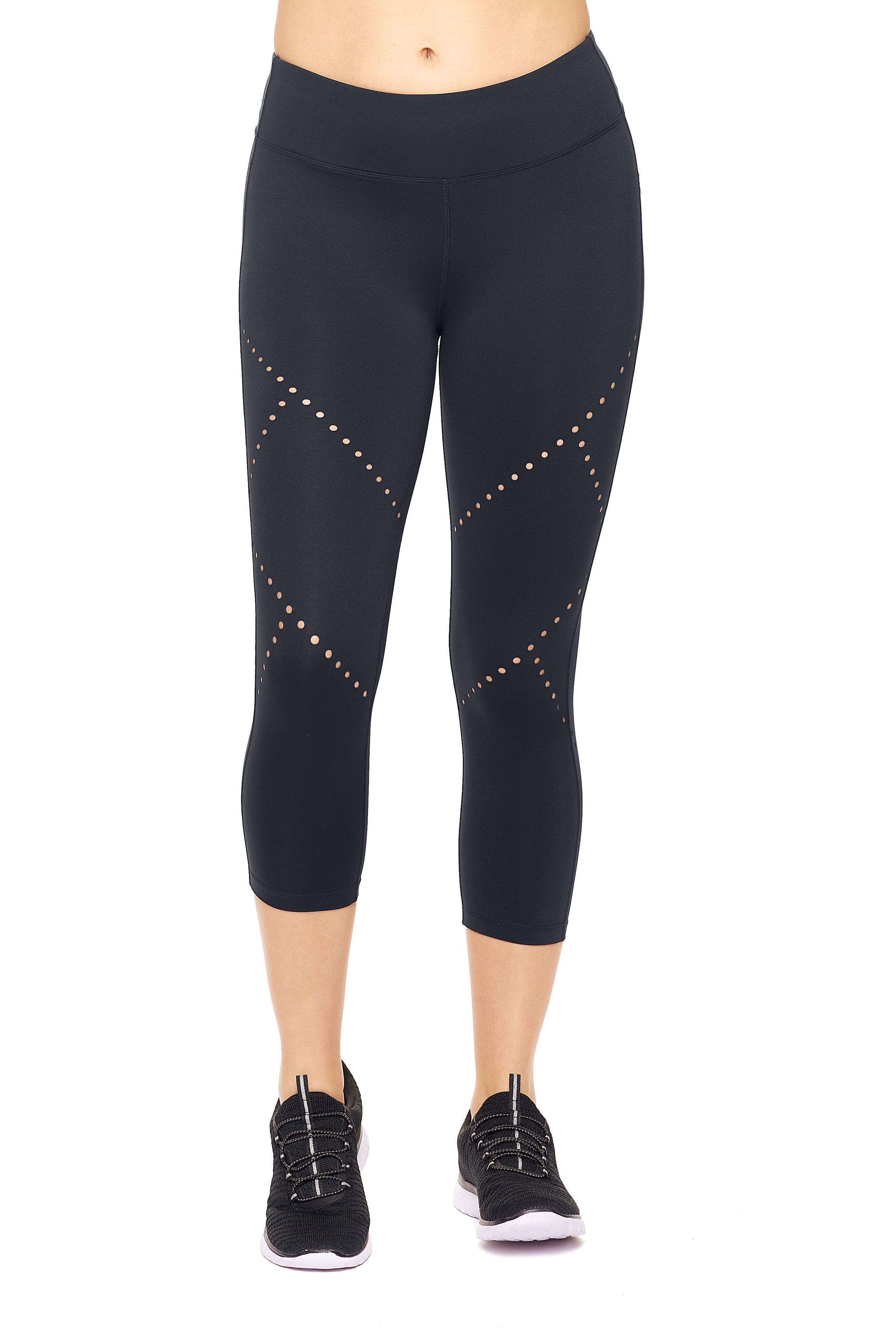 AQ1034 Mid-Rise Diamond Laser Cut Capri Leggings - Expert Brand#black