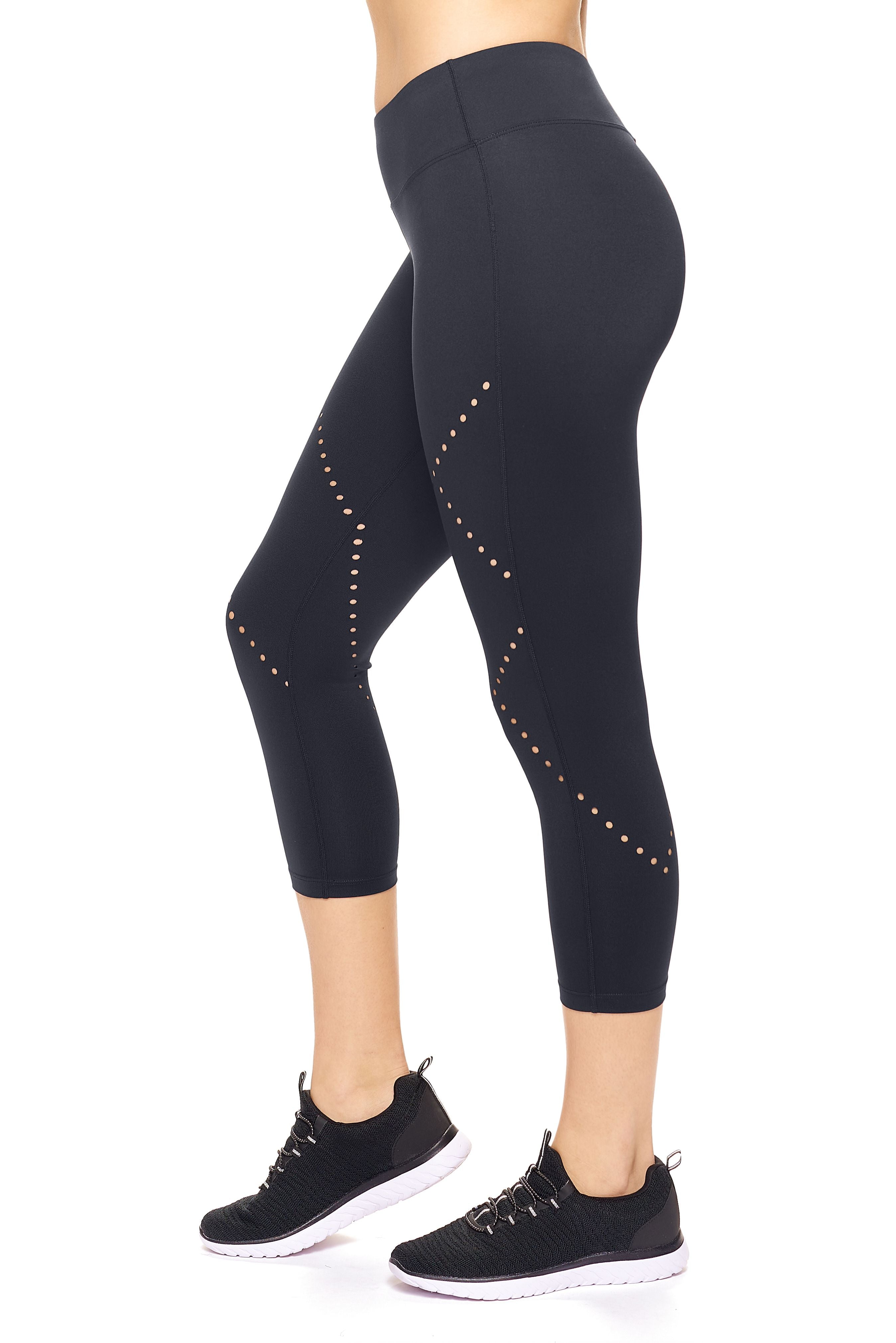 AQ1034 Mid-Rise Diamond Laser Cut Capri Leggings - Expert Brand#black