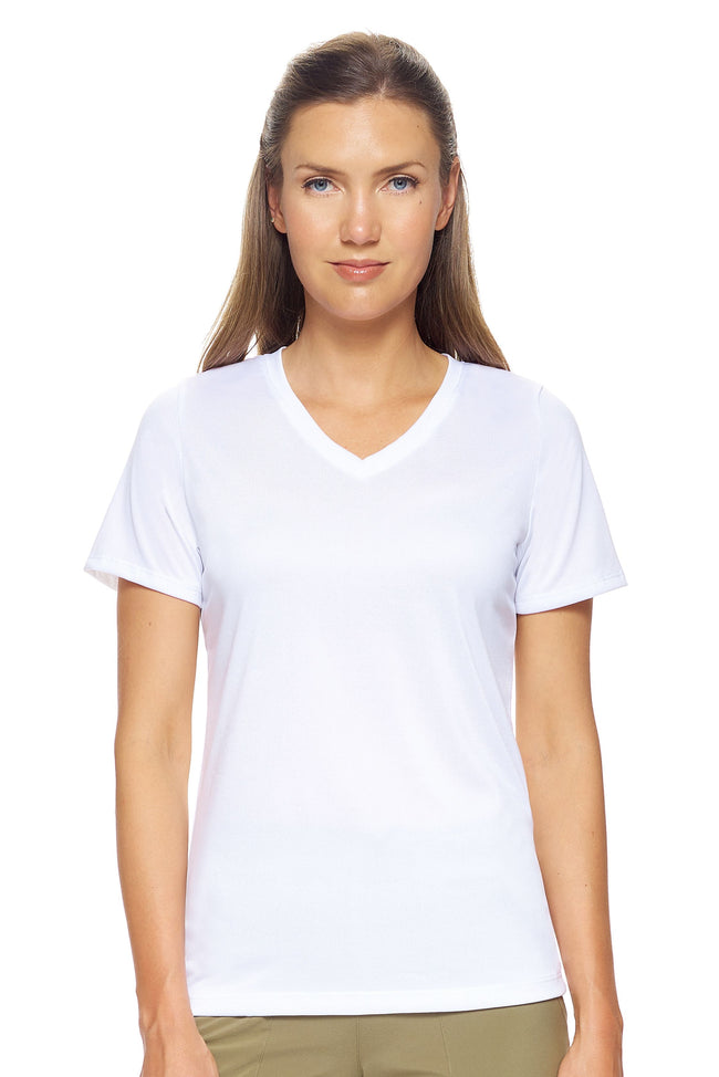 Expert Brand Wholesale Women's Short Sleeve Natural-Feel Jersey V-Neck in White#white