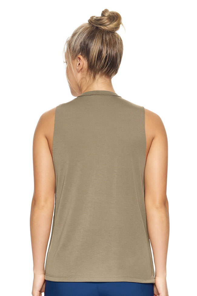 Expert Brand Wholesale Women's Siro™ Raw Edge Muscle Tank in Olive Image 3#olive