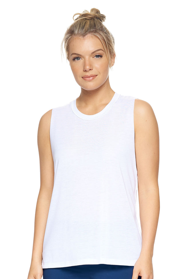 Expert Brand Wholesale Women's Siro™ Raw Edge Muscle Tank in White#white