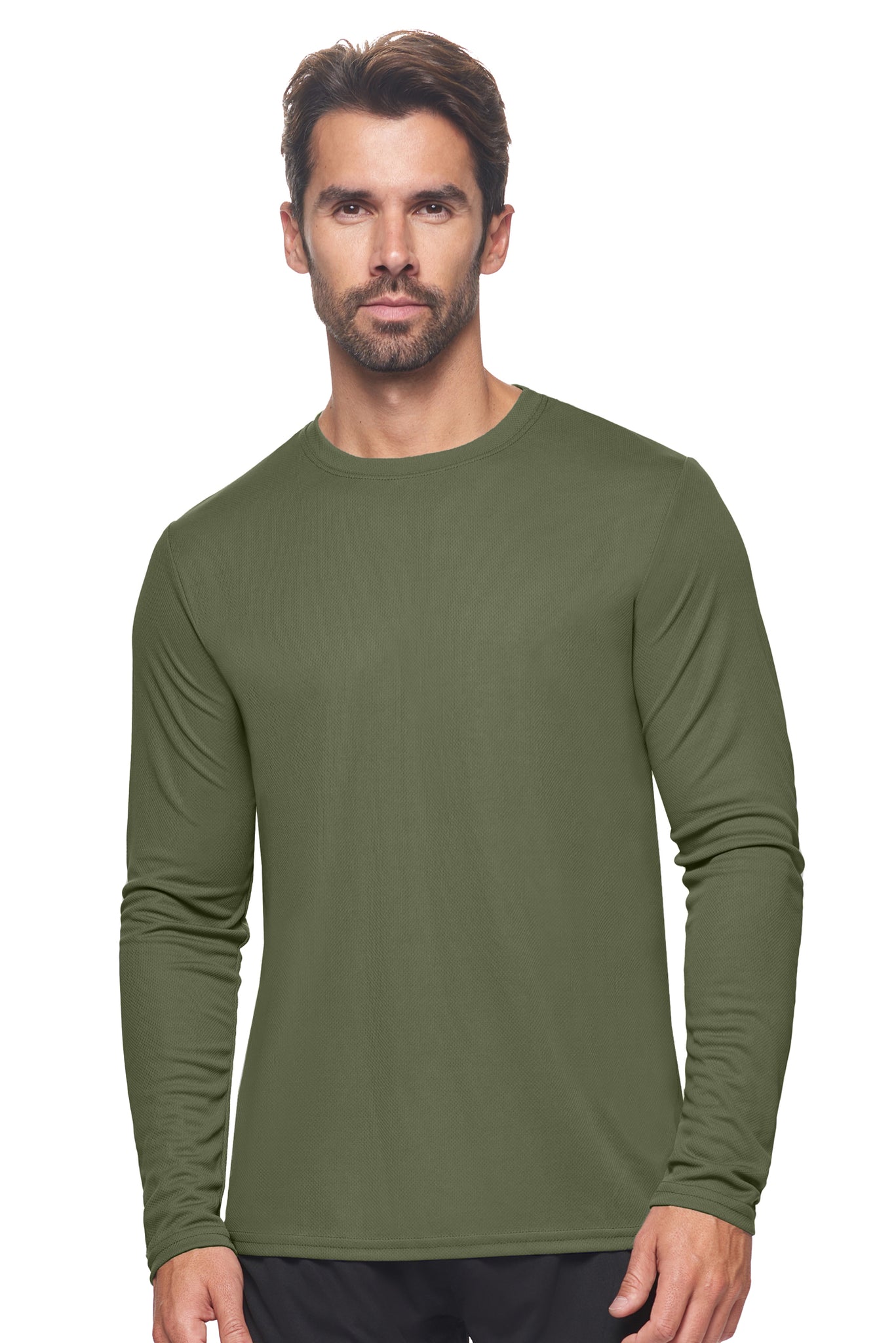 Expert Brand Wholesale Men's Oxymesh Performance Long Sleeve Tec Tee Made in USA AJ901D Military Green#military-green