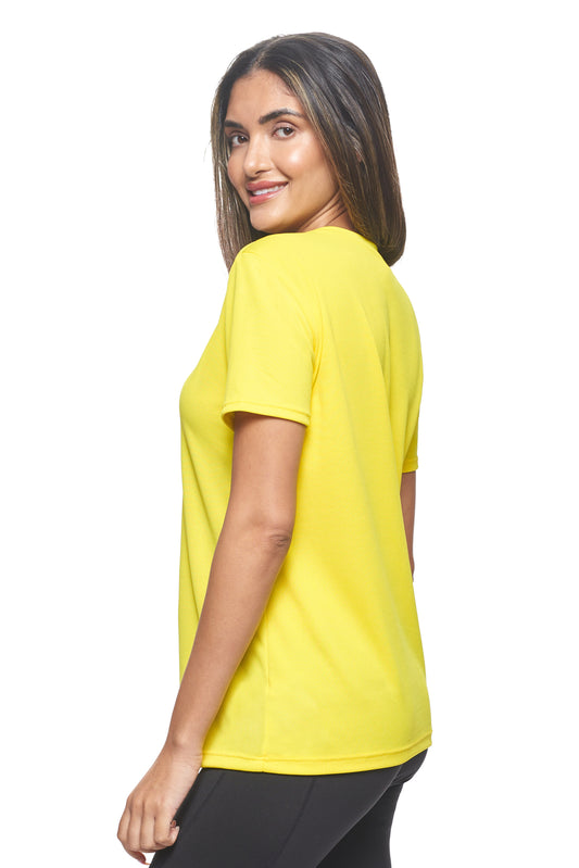Expert Brand Wholesale Made in USA Best Blanks Women's Oxymesh V-Neck Tec T-Shirt in Bright Yellow 2#bright-yellow