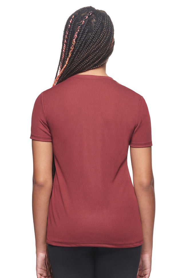Expert Brand Wholesale Made in USA sportswear activewear Women's Oxymesh V-Neck Tec T-Shirt in Cardinal Red 3#cardinal