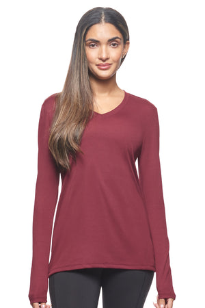 Expert Brand Wholesale Best Blanks Made in USA Activewear Performance pk MaX™ V-Neck Long Sleeve Expert Tee Cardinal#cardinal