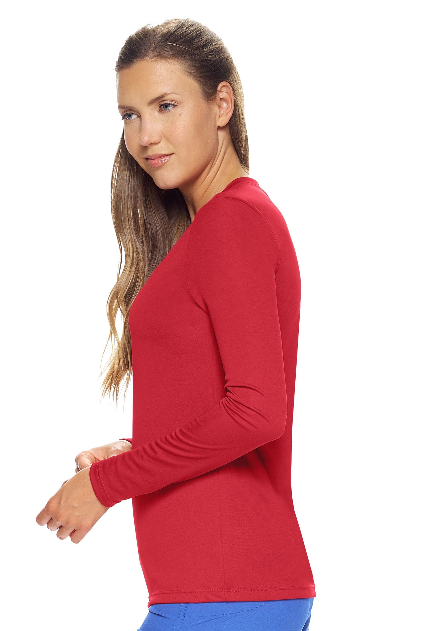 Expert Brand Wholesale Best Blanks Made in USA Activewear Performance pk MaX™ V-Neck Long Sleeve Expert Tee True Red 2#red