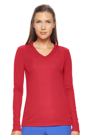 Expert Brand Wholesale Best Blanks Made in USA Activewear Performance pk MaX™ V-Neck Long Sleeve Expert Tee True Red#red
