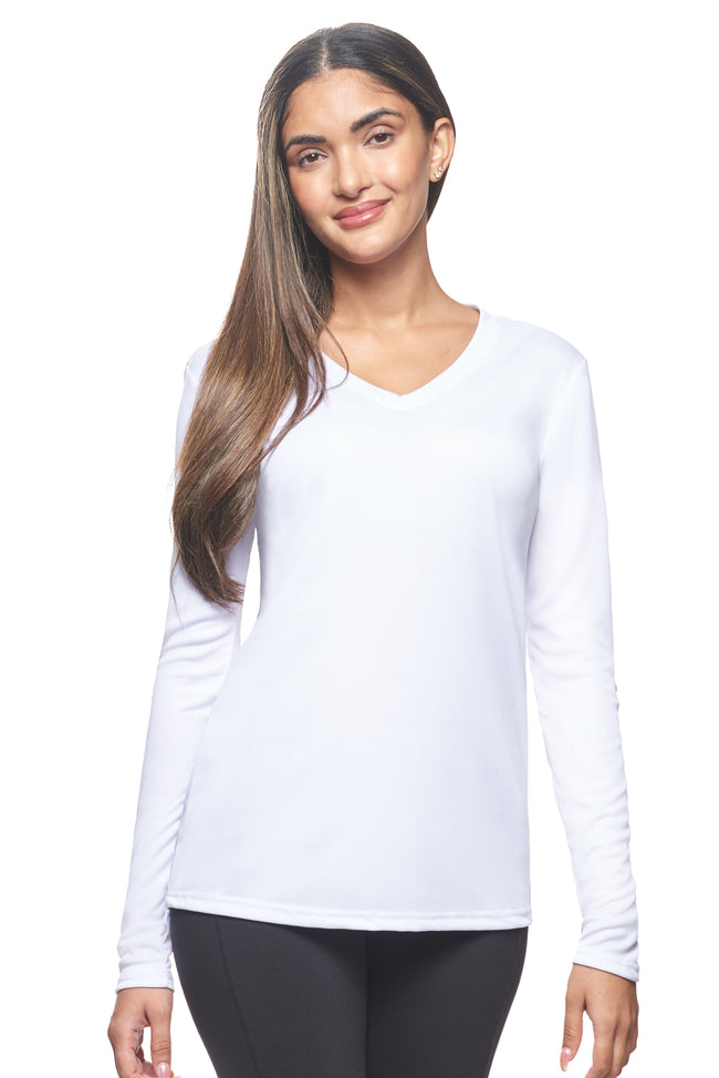 Expert Brand Wholesale Best Blanks Made in USA Activewear Performance pk MaX™ V-Neck Long Sleeve Expert Tee white#white