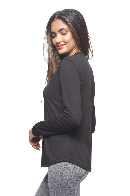 Expert Brand Wholesale Made in USA Activewear Women's Oxymesh™ Long Sleeve Tec Tee in black 2#black