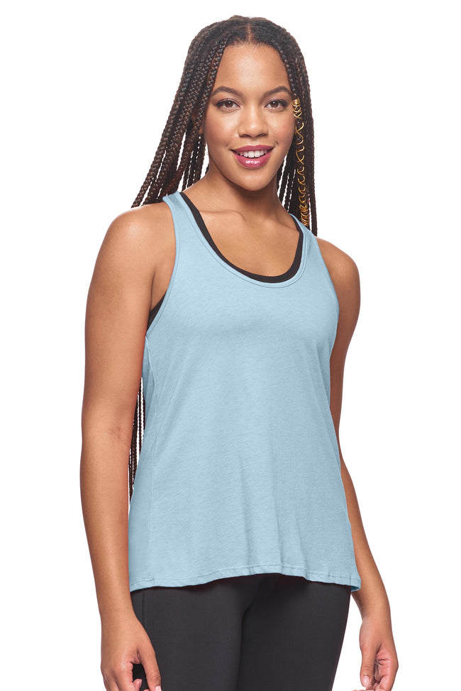 Expert Brand Wholesale Sustainable MicroModal MoCA™ Split-Dash Racerback Tank Made in the USA dusty blue#dusty-blue