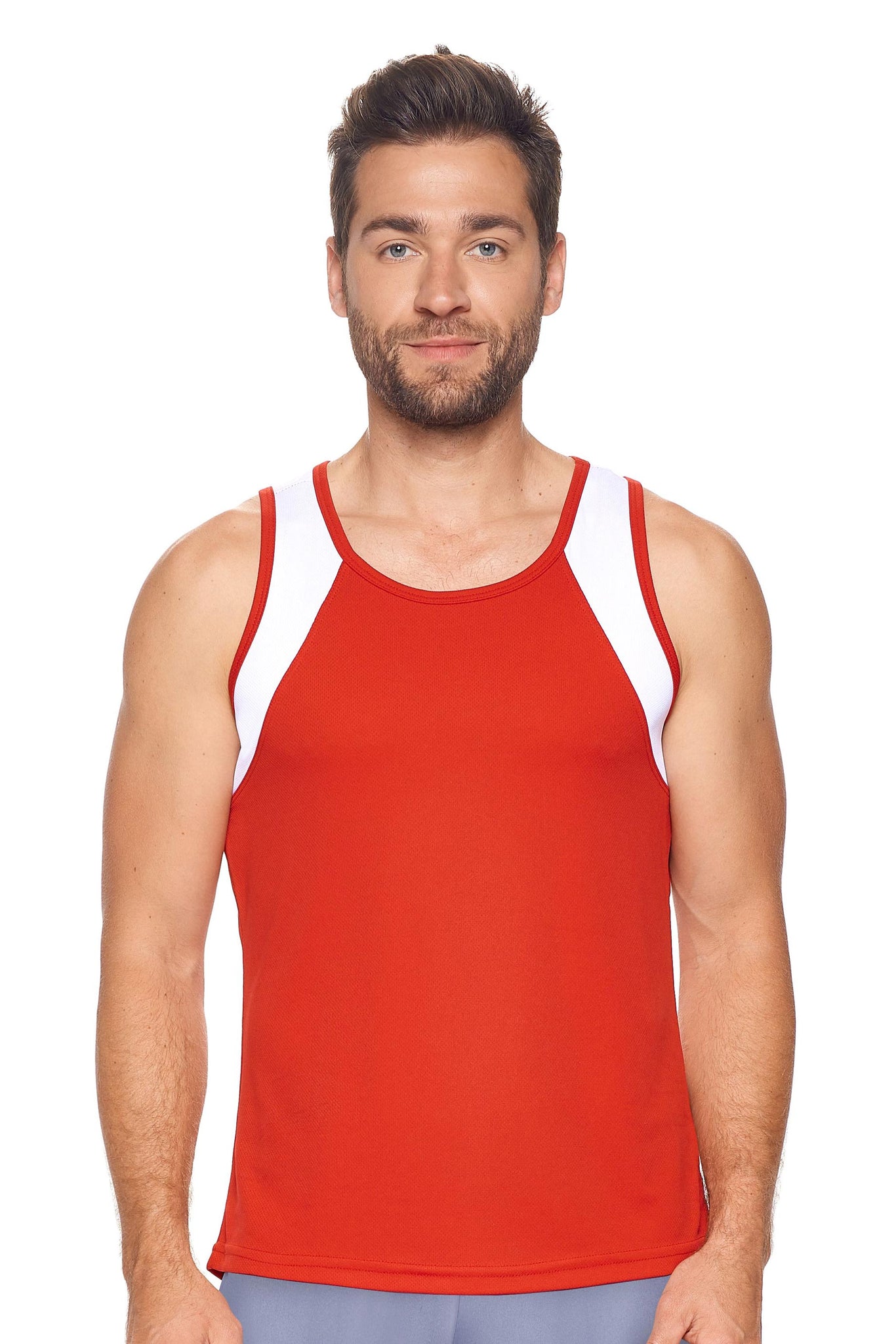 Expert Brand Wholesale Blanks Men's Oxymesh Distance Sleeveless Tank Made in USA Red White#red