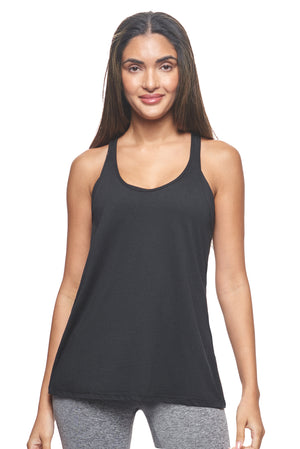 Expert Brand Wholesale Sustainable MicroModal MoCA™ Split-Dash Racerback Tank Made in the USA black#black
