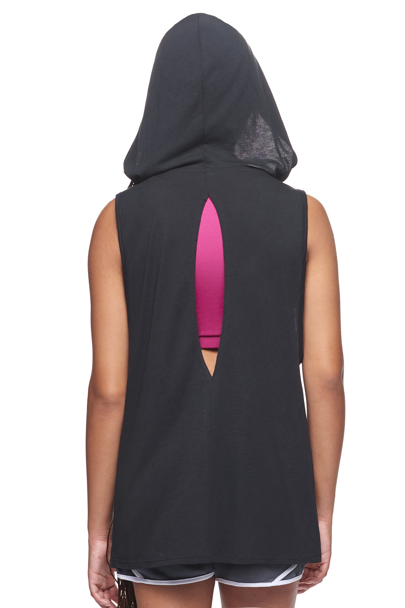 Expert Brand Wholesale Sustainable Eco-Friendly Apparel Micromodal Organic Cotton Moca Women's Sleeveless Hoodie Made in USA black 2#black