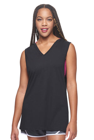 Expert Brand Wholesale Sustainable Eco-Friendly Apparel Micromodal Organic Cotton Moca Women's Sleeveless Hoodie Made in USA black#black
