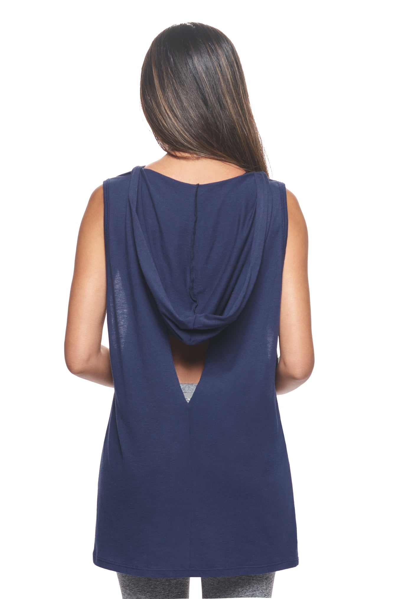 Expert Brand Wholesale Sustainable Eco-Friendly Apparel Micromodal Organic Cotton Moca Women's Sleeveless Hoodie Made in USA Navy 3#navy