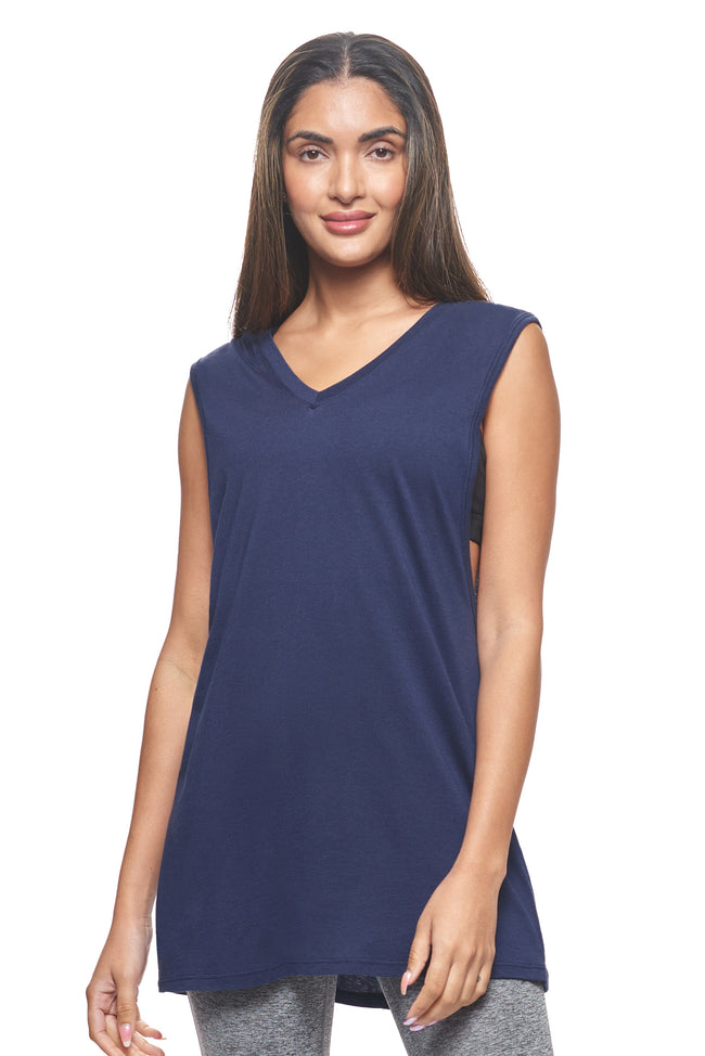 Expert Brand Wholesale Sustainable Eco-Friendly Apparel Micromodal Organic Cotton Moca Women's Sleeveless Hoodie Made in USA Navy#navy