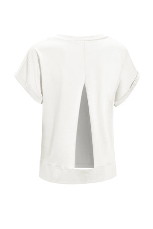 Expert Brand Wholesale Hemp Cuffed V-Neck Cutout Back Mid-Crop Tee Bone 2#bone