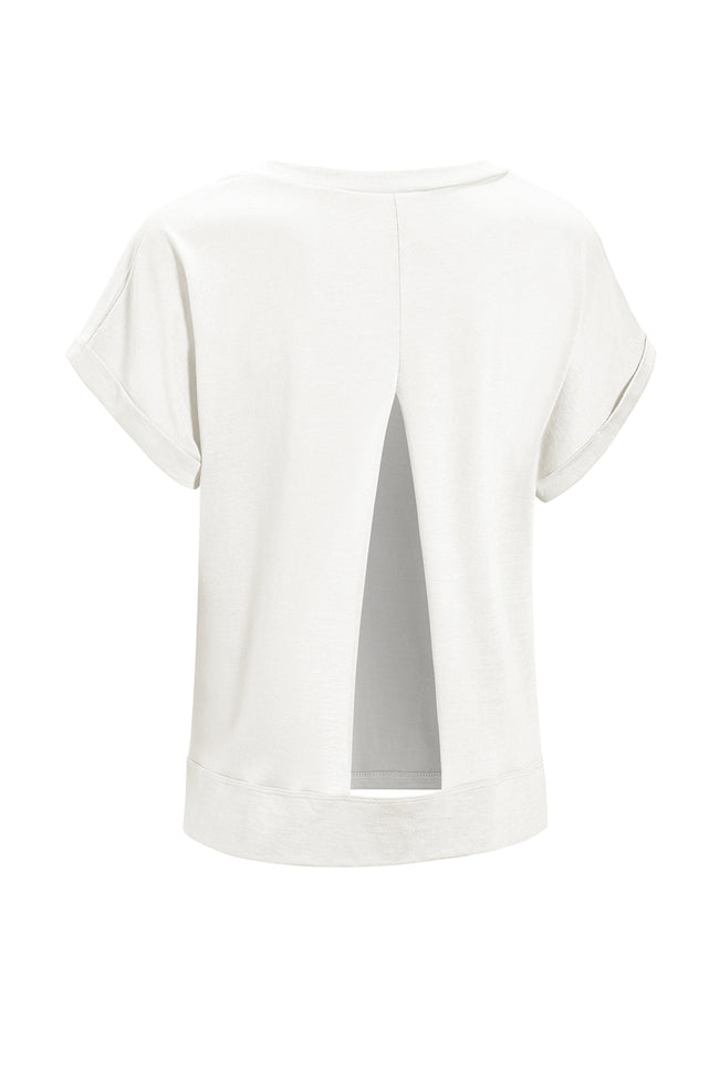Expert Brand Wholesale Hemp Cuffed V-Neck Cutout Back Mid-Crop Tee Bone 2#bone