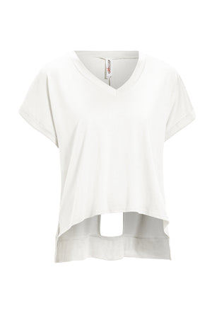 Expert Brand Wholesale Hemp Cuffed V-Neck Cutout Back Mid-Crop Tee Bone#bone