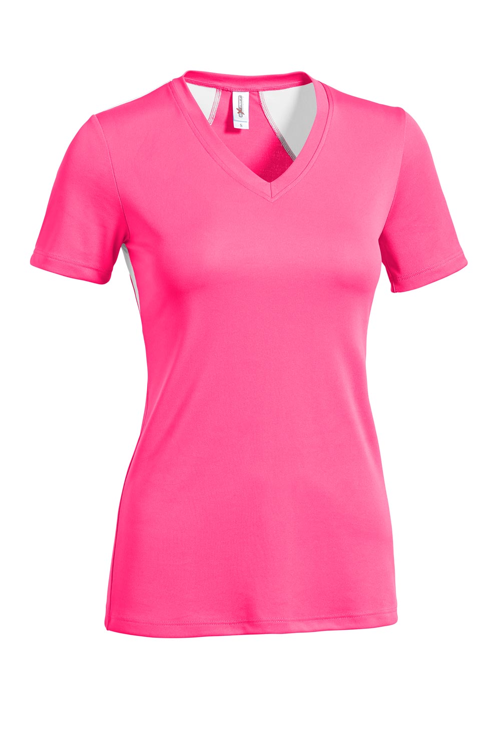 Expert Brand Apparel Wholesale Women's DriMax Angel Wings V Neck Tee, Made in USA in Hot Pink Image 1 #hot-pink