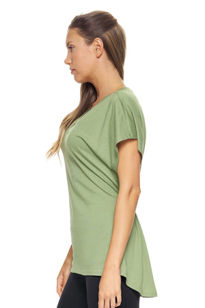 Expert Brand  Wholesale Women's MoCA™ Cinch Back Tee in Meadow Green image 2#meadow