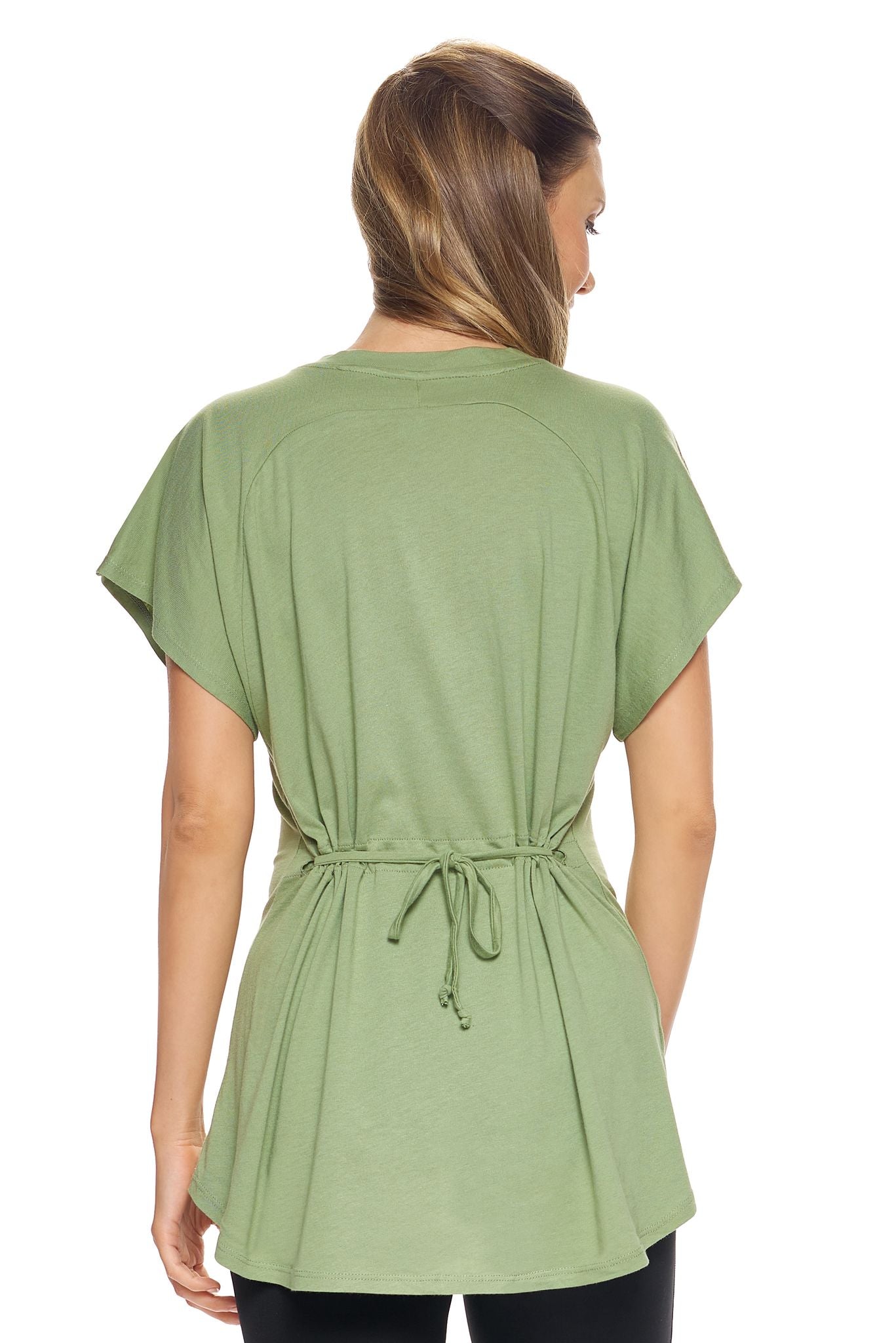 Expert Brand  Wholesale Women's MoCA™ Cinch Back Tee in Meadow Green image 3#meadow